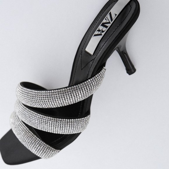 NWT Zara Sparkly Rhinestone Straps Heeled Sandals - Picture 3 of 4